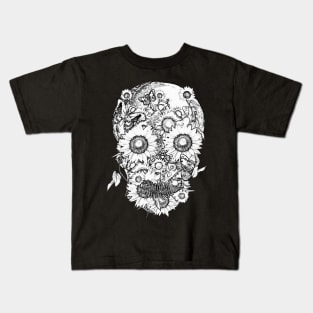 skull design,flowers,skeleton black Kids T-Shirt